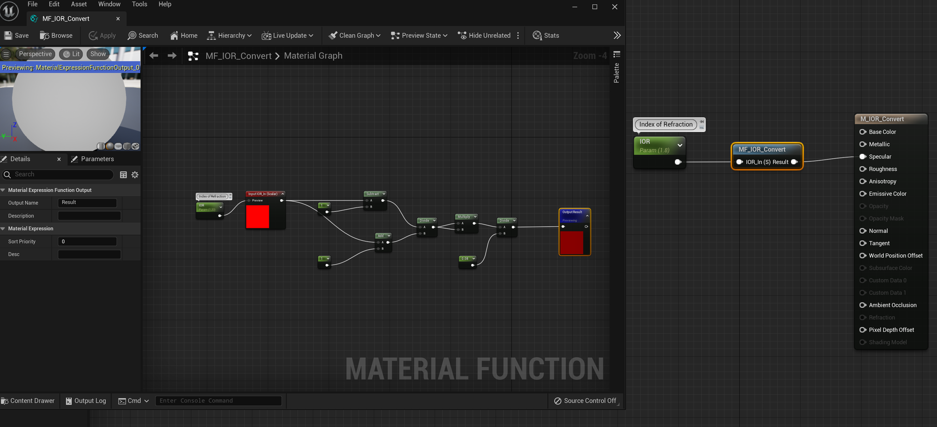 How to convert Index of Refraction(IOR) values into an Unreal Material